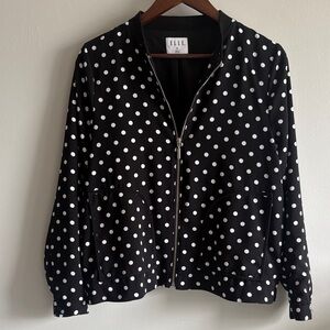 ELLE Black White Polka Dot Bomber Jacket Zip Front Lightweight Women’s